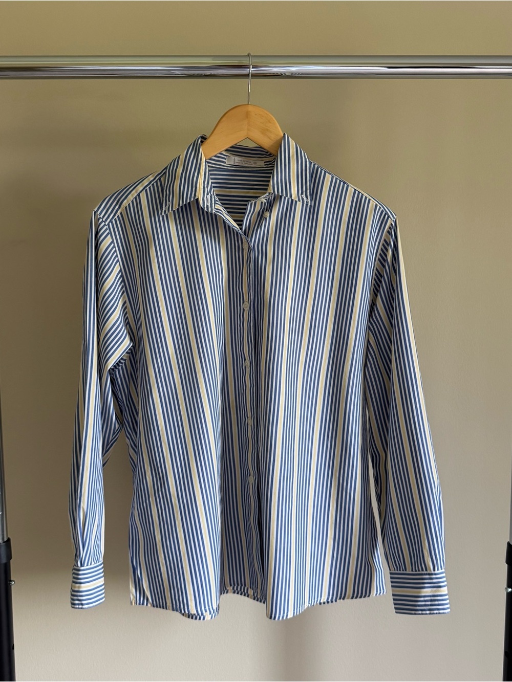 Women’s 100% Cotton Blue, White, Yellow Stripe Button-Up Shirt